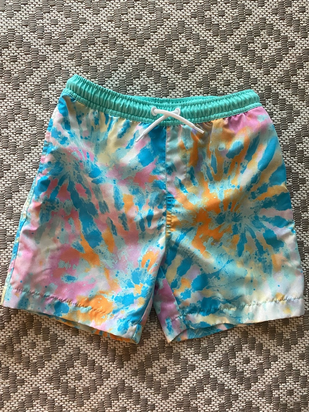 Lands' End Kids Tie-Dye Swim Shorts in Aqua, Pink & Yellow